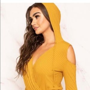 Comfy hooded jumpsuit with shoulder cutout